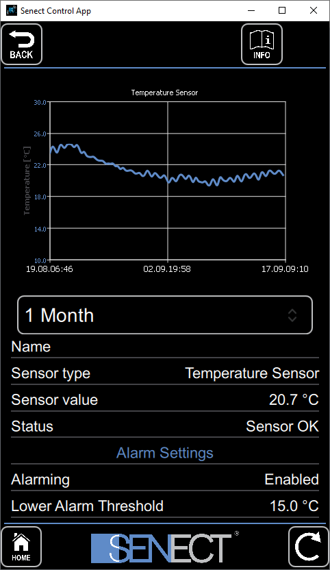 Screenshot of Senect Control App - temperature